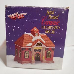 Vintage Liberty Bell Ceramic Lighted Christmas Village Library PLEASE READ